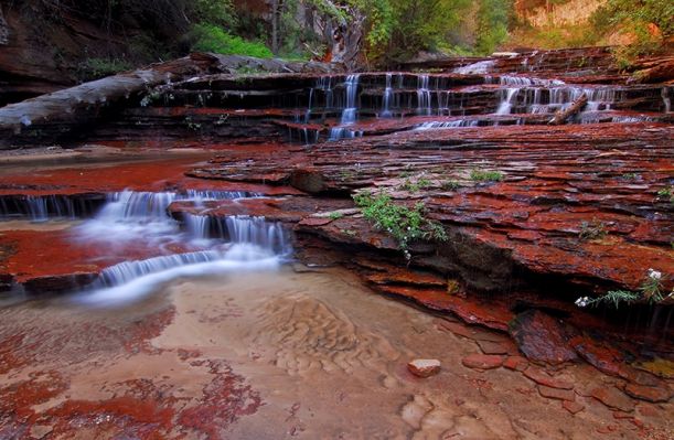 Kaskaden der Left Fork of the North Creek
Auf dem Weg zur Subway im Backcountry des Zion NP kommt man unweigerlich an diesen Kaskaden vorbei. Das Wasser plätschert hier gemütlich über rotbraune Felsplatten.
Schlüsselwörter: Zion,Subway,Kaskaden