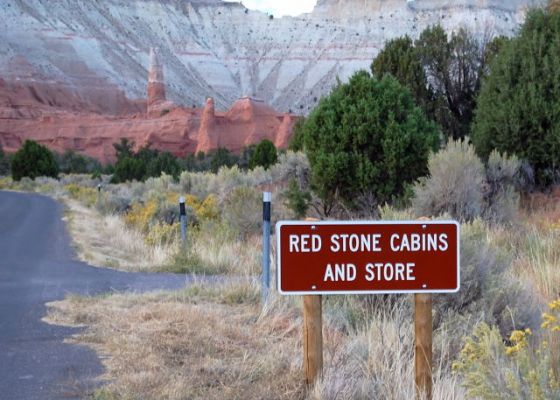 Red Stone Cabin Sign
