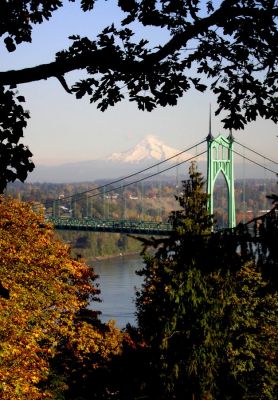 Mt.Hood 
Mt.Hood ist der "Hausberg" Portlands und ist von vielen Ecken der Stadt aus zu sehen. Hier ragt er hinter der St.Johns Bruecke auf.
Schlüsselwörter: Portland, Oregon, Mt.Hood, St.Johns Bridge